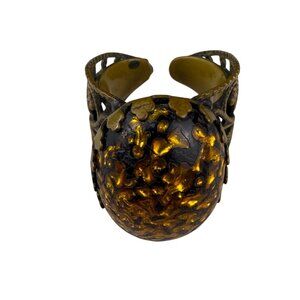 Vintage Kim® Womens Amber-Tone Adjustable Brass Filigree Cocktail Cuff Statement